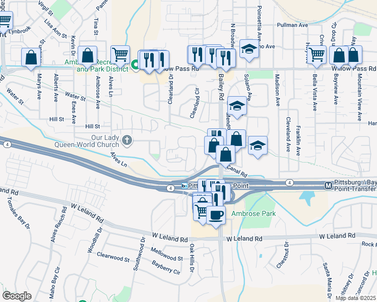 map of restaurants, bars, coffee shops, grocery stores, and more near 526 Lancaster Lane in Pittsburg