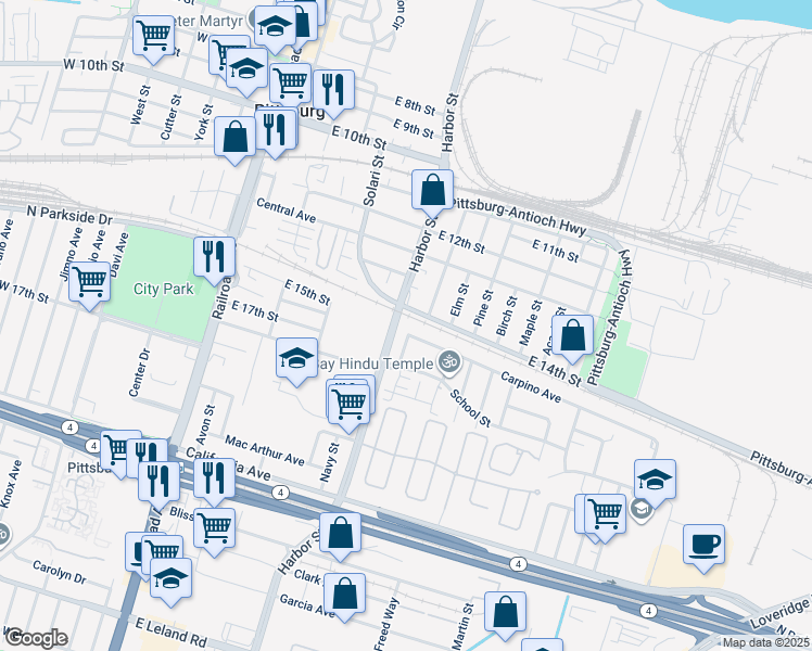 map of restaurants, bars, coffee shops, grocery stores, and more near 533 East 14th Street in Pittsburg