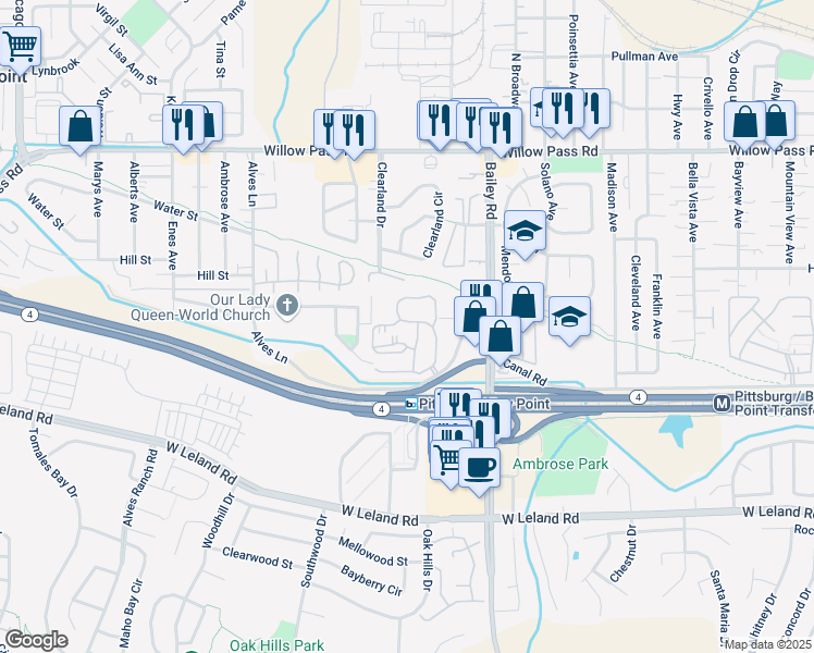 map of restaurants, bars, coffee shops, grocery stores, and more near 515 Chadwick Circle in Bay Point