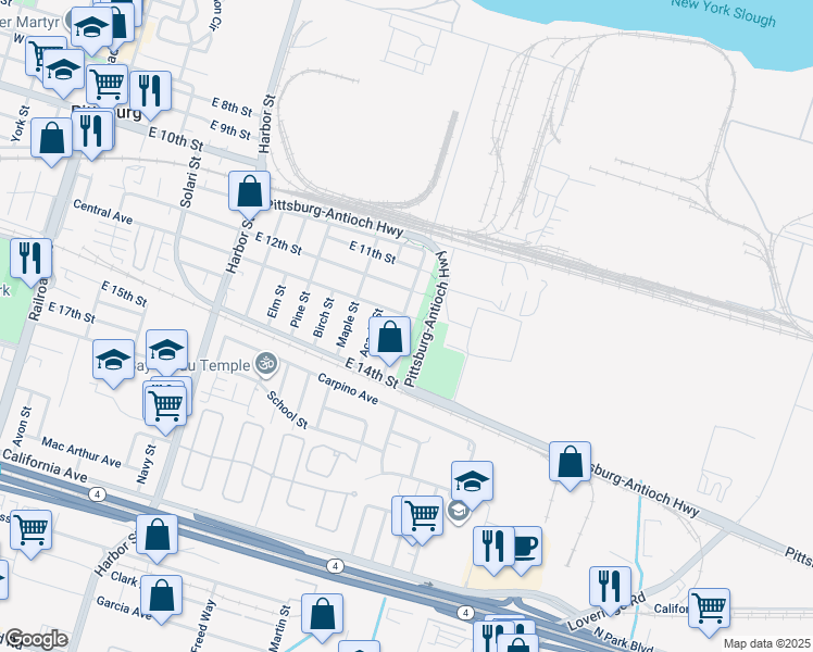 map of restaurants, bars, coffee shops, grocery stores, and more near 1309 Columbia Street in Pittsburg