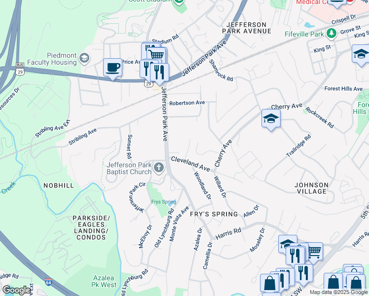 map of restaurants, bars, coffee shops, grocery stores, and more near 109 Hammond Street in Charlottesville