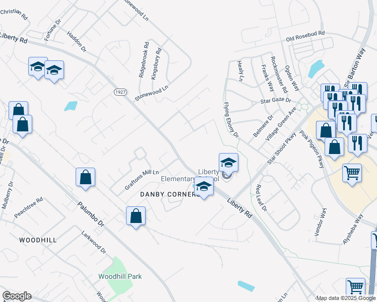 map of restaurants, bars, coffee shops, grocery stores, and more near 2497 Liberty Road in Lexington