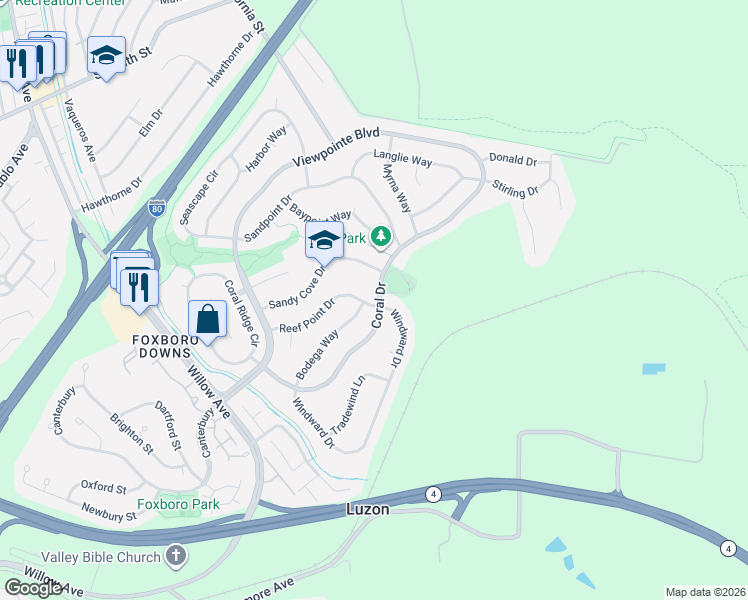 map of restaurants, bars, coffee shops, grocery stores, and more near 895 Coral Drive in Rodeo