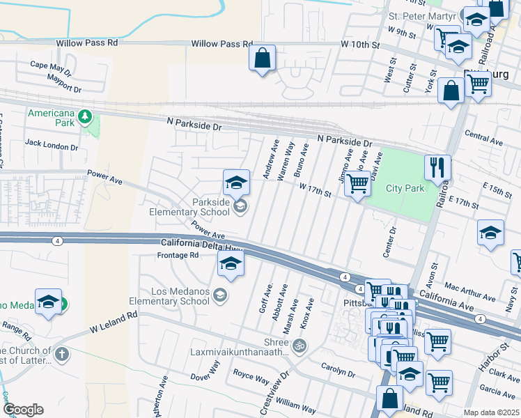 map of restaurants, bars, coffee shops, grocery stores, and more near 295 Andrew Avenue in Pittsburg