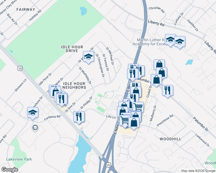 map of restaurants, bars, coffee shops, grocery stores, and more near 256 Saint Ann Drive in Lexington