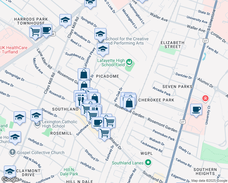 map of restaurants, bars, coffee shops, grocery stores, and more near 212 Koster Street in Lexington