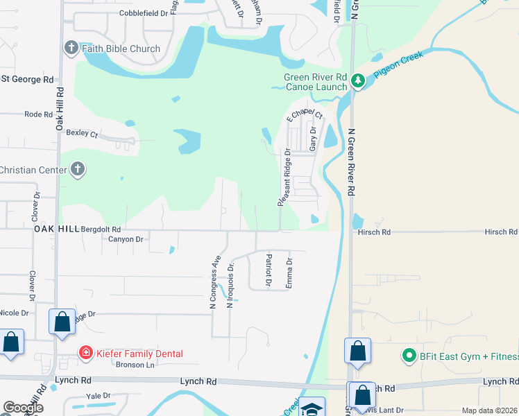 map of restaurants, bars, coffee shops, grocery stores, and more near 4310 Bergdolt Road in Evansville