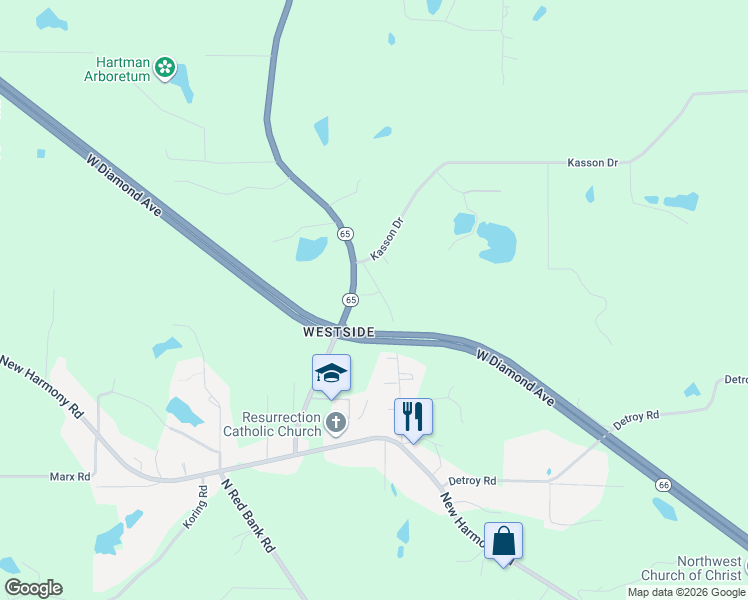 map of restaurants, bars, coffee shops, grocery stores, and more near 4606 Big Cynthiana Road in Evansville