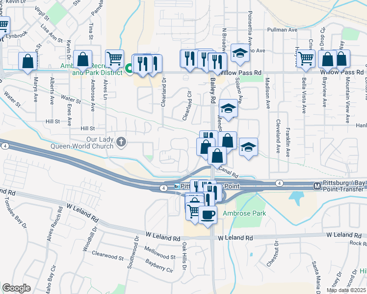 map of restaurants, bars, coffee shops, grocery stores, and more near 748 Chadwick Lane in Bay Point
