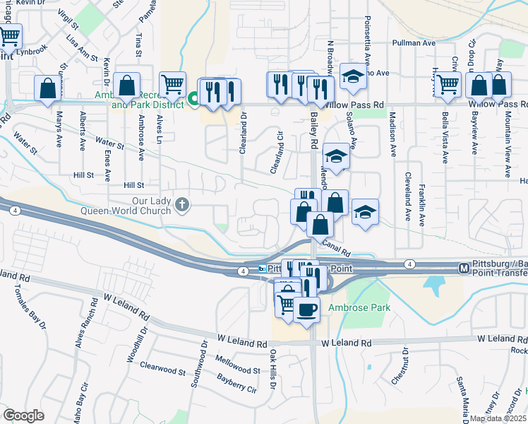 map of restaurants, bars, coffee shops, grocery stores, and more near 780 Chadwick Lane in Bay Point