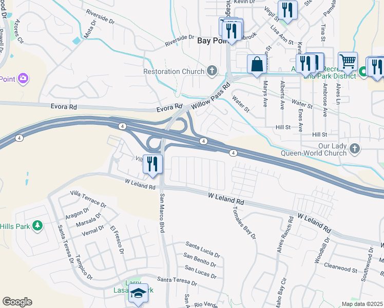 map of restaurants, bars, coffee shops, grocery stores, and more near 1808 Palacio Drive in Pittsburg