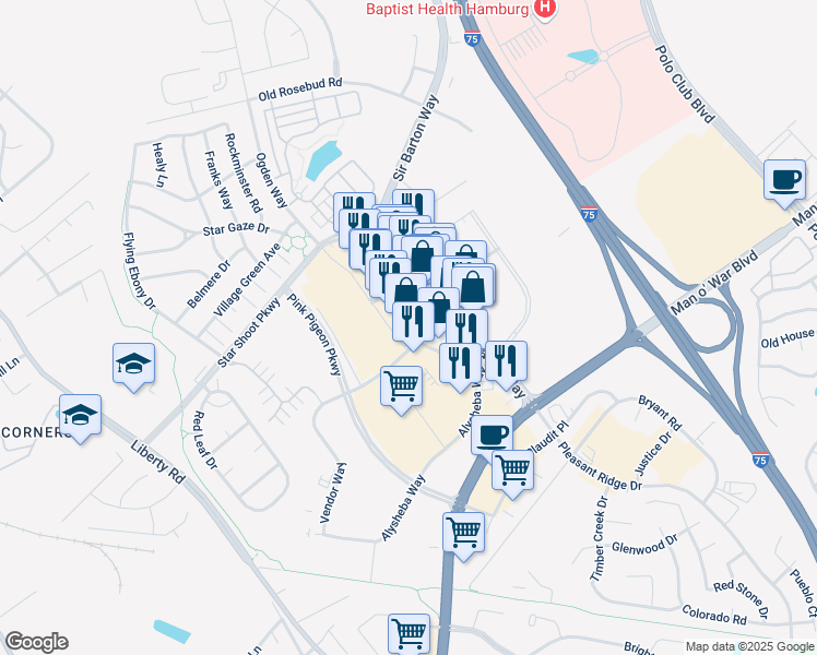 map of restaurants, bars, coffee shops, grocery stores, and more near 1895 Vendor Way in Lexington