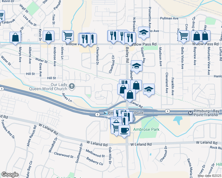 map of restaurants, bars, coffee shops, grocery stores, and more near 1021 Chadwick Circle in Bay Point