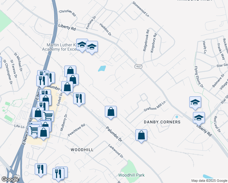 map of restaurants, bars, coffee shops, grocery stores, and more near 644 Morgan Hills Drive in Lexington