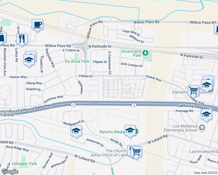 map of restaurants, bars, coffee shops, grocery stores, and more near 93 La Habra in Pittsburg