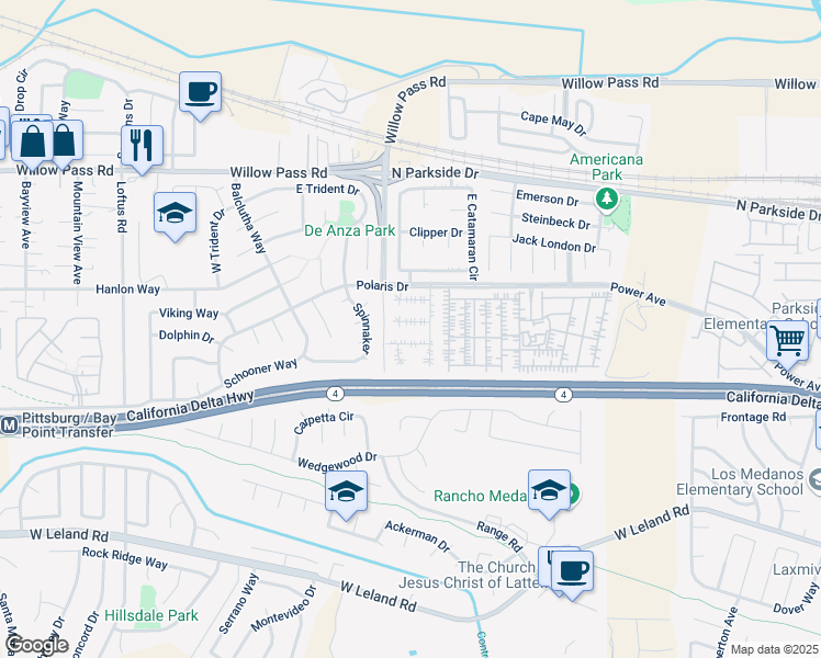 map of restaurants, bars, coffee shops, grocery stores, and more near 139 Sealane Court in Pittsburg