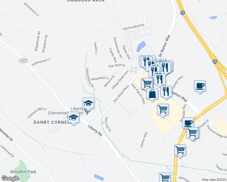 map of restaurants, bars, coffee shops, grocery stores, and more near 918 Village Green Ave in Lexington