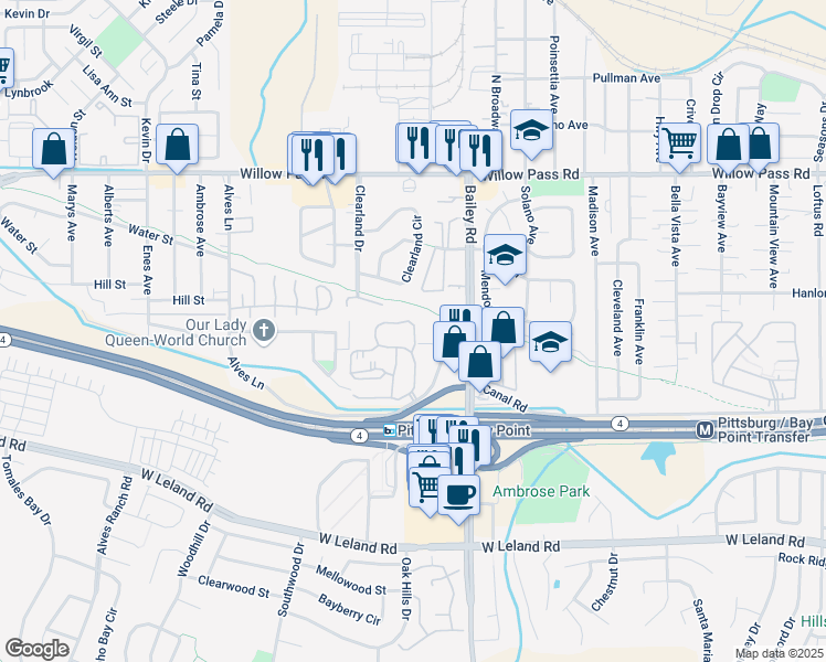 map of restaurants, bars, coffee shops, grocery stores, and more near 1053 Chadwick Circle in Bay Point