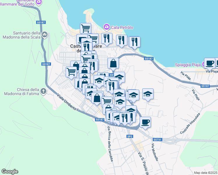 map of restaurants, bars, coffee shops, grocery stores, and more near 23 Via della Repubblica in Castellammare del Golfo