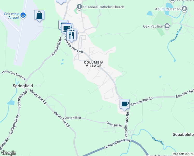 map of restaurants, bars, coffee shops, grocery stores, and more near 22101 Kay Court in Sonora
