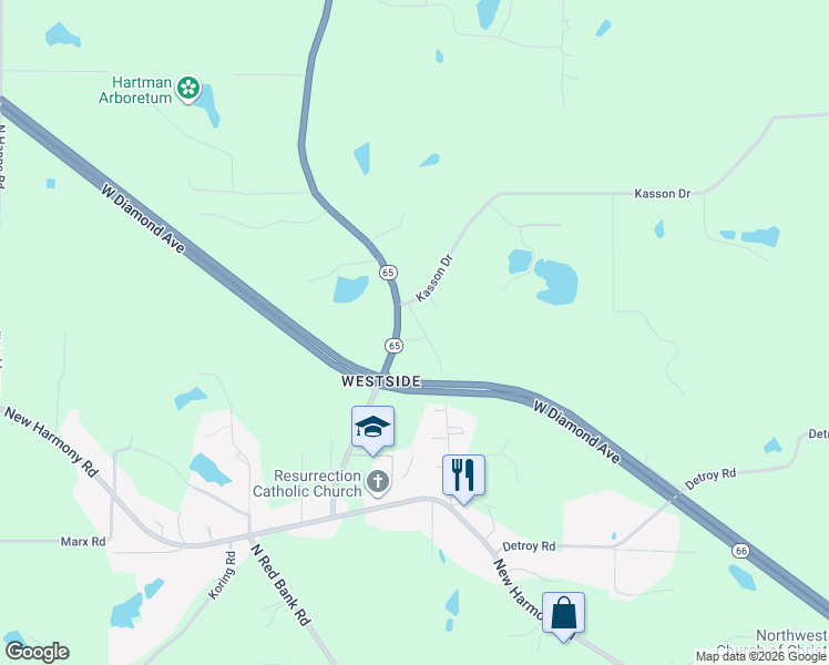 map of restaurants, bars, coffee shops, grocery stores, and more near 4606 Big Cynthiana Road in Evansville