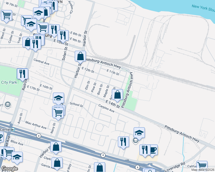map of restaurants, bars, coffee shops, grocery stores, and more near 794 Central Avenue in Pittsburg