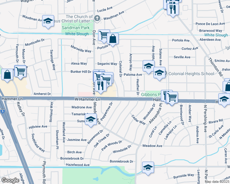 map of restaurants, bars, coffee shops, grocery stores, and more near 7931 Arguello Drive in Stockton