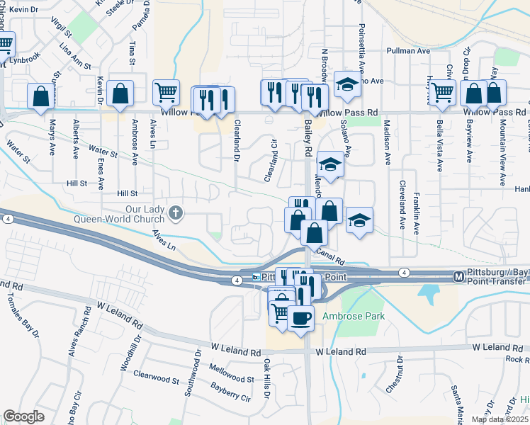 map of restaurants, bars, coffee shops, grocery stores, and more near 1053 Chadwick Circle in Bay Point