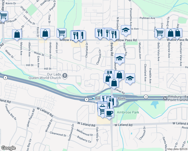 map of restaurants, bars, coffee shops, grocery stores, and more near 1123 Chadwick Circle in Bay Point