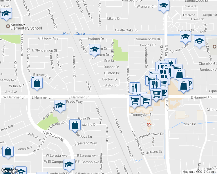 map of restaurants, bars, coffee shops, grocery stores, and more near 710 Astor Drive in Stockton