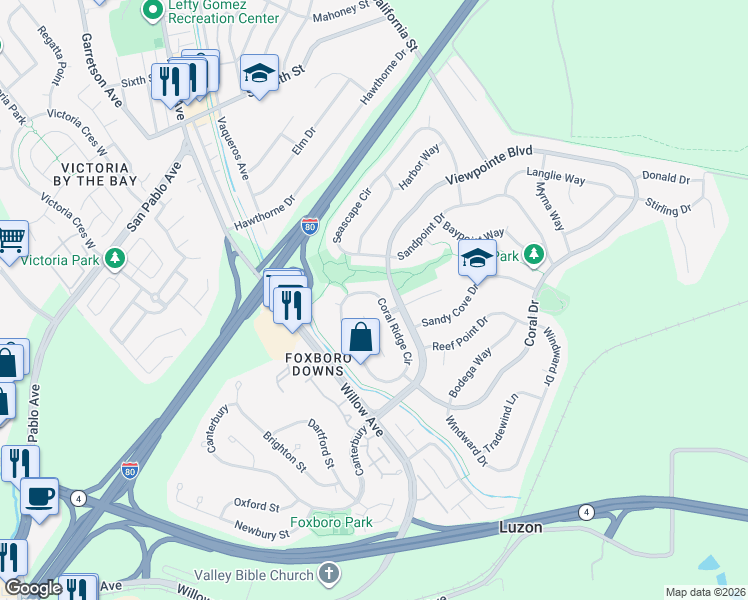 map of restaurants, bars, coffee shops, grocery stores, and more near 827 Coral Ridge Circle in Rodeo