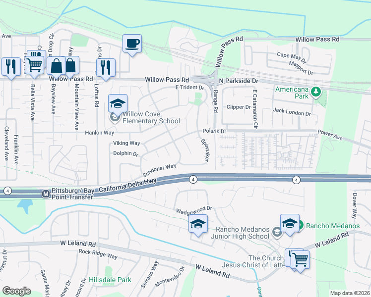 map of restaurants, bars, coffee shops, grocery stores, and more near 309 Baltic Sea Court in Pittsburg