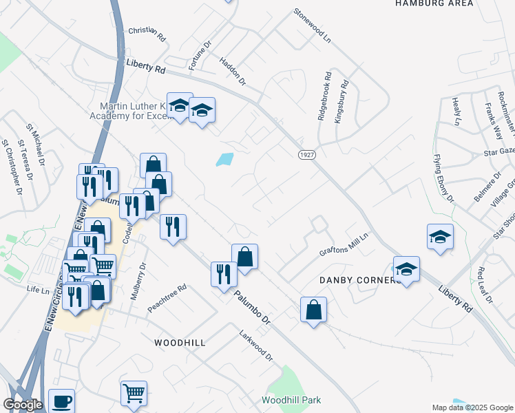 map of restaurants, bars, coffee shops, grocery stores, and more near 644 Morgan Hills Drive in Lexington