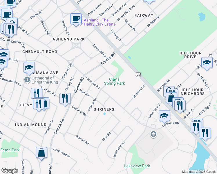 map of restaurants, bars, coffee shops, grocery stores, and more near 216 Clinton Rd in Lexington
