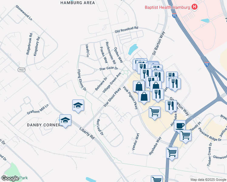 map of restaurants, bars, coffee shops, grocery stores, and more near 961 Star Shoot Parkway in Lexington