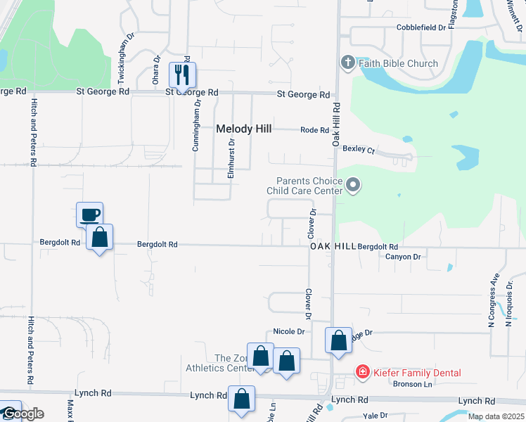 map of restaurants, bars, coffee shops, grocery stores, and more near 4900 Tanglewood Drive in Evansville