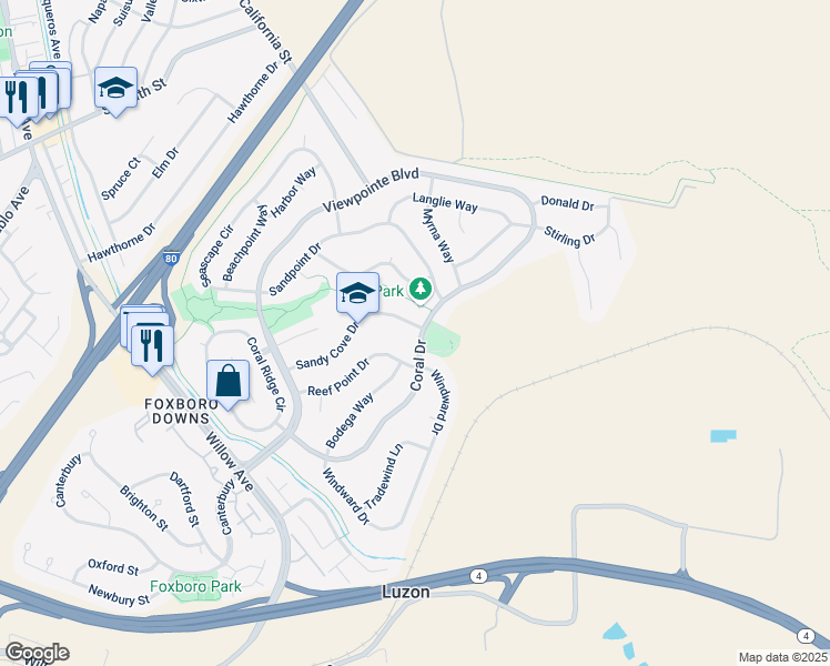 map of restaurants, bars, coffee shops, grocery stores, and more near 938 Sandy Cove Drive in Rodeo