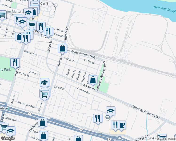 map of restaurants, bars, coffee shops, grocery stores, and more near 815 Central Avenue in Pittsburg