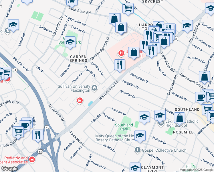map of restaurants, bars, coffee shops, grocery stores, and more near 2339 Harrodsburg Road in Lexington