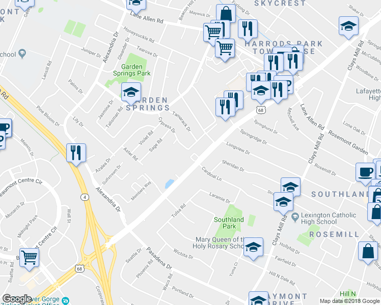 map of restaurants, bars, coffee shops, grocery stores, and more near 2339 Harrodsburg Road in Lexington