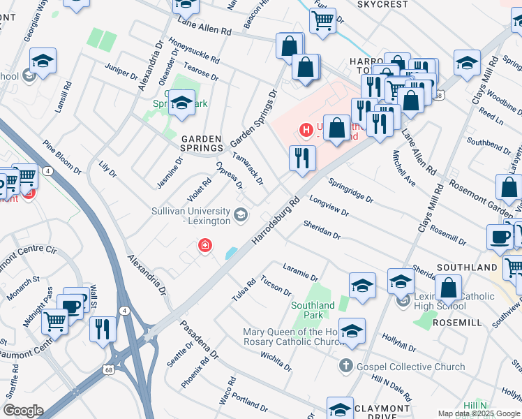 map of restaurants, bars, coffee shops, grocery stores, and more near 2339 Harrodsburg Road in Lexington