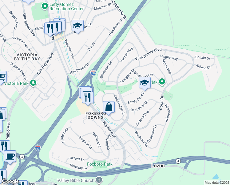 map of restaurants, bars, coffee shops, grocery stores, and more near 827 Coral Ridge Circle in Rodeo