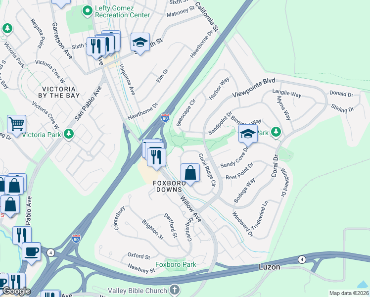 map of restaurants, bars, coffee shops, grocery stores, and more near 882 Coral Ridge Circle in Rodeo