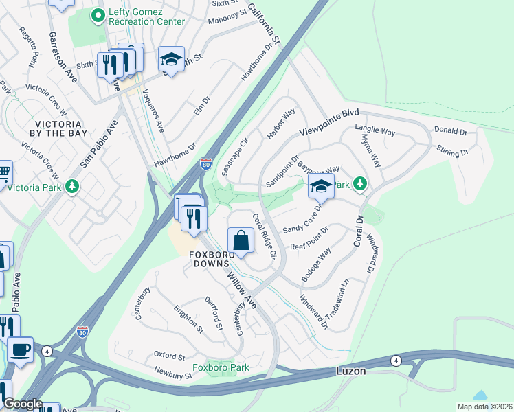 map of restaurants, bars, coffee shops, grocery stores, and more near 834 Coral Ridge Circle in Rodeo