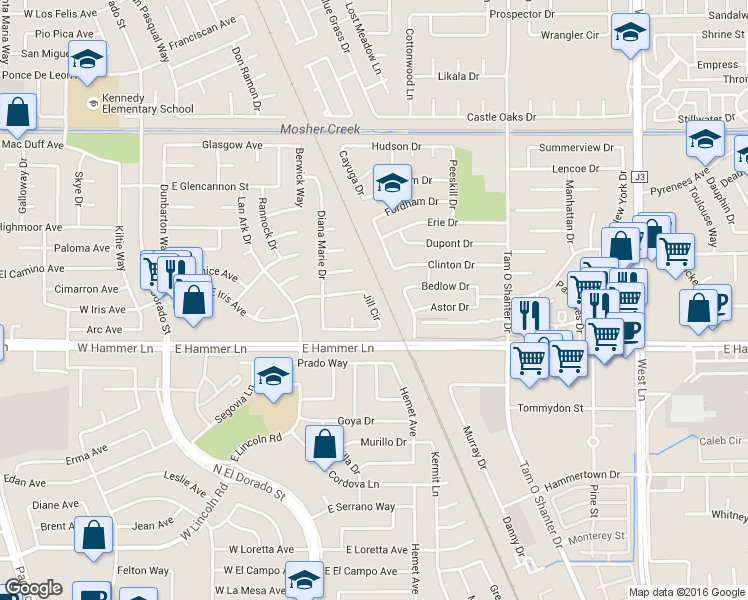 map of restaurants, bars, coffee shops, grocery stores, and more near 399 Jill Circle in Stockton