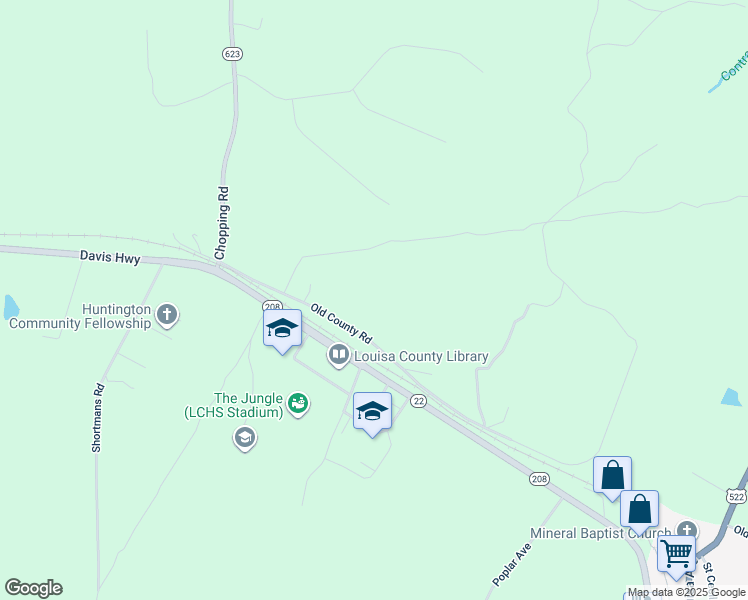 map of restaurants, bars, coffee shops, grocery stores, and more near 415 Old County Road in Mineral
