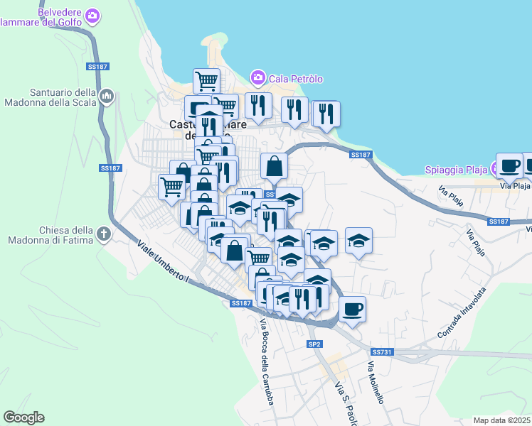 map of restaurants, bars, coffee shops, grocery stores, and more near 23 Via della Repubblica in Castellammare del Golfo