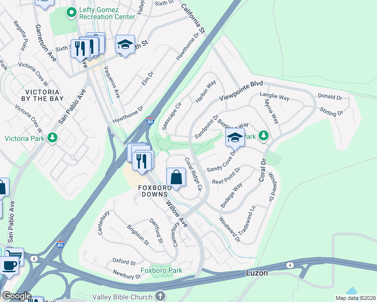 map of restaurants, bars, coffee shops, grocery stores, and more near 834 Coral Ridge Circle in Rodeo