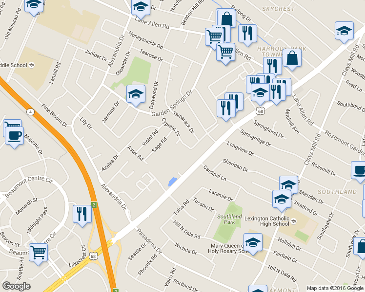 map of restaurants, bars, coffee shops, grocery stores, and more near 2355 Harrodsburg Road in Lexington