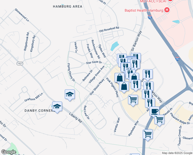map of restaurants, bars, coffee shops, grocery stores, and more near 961 Star Shoot Parkway in Lexington